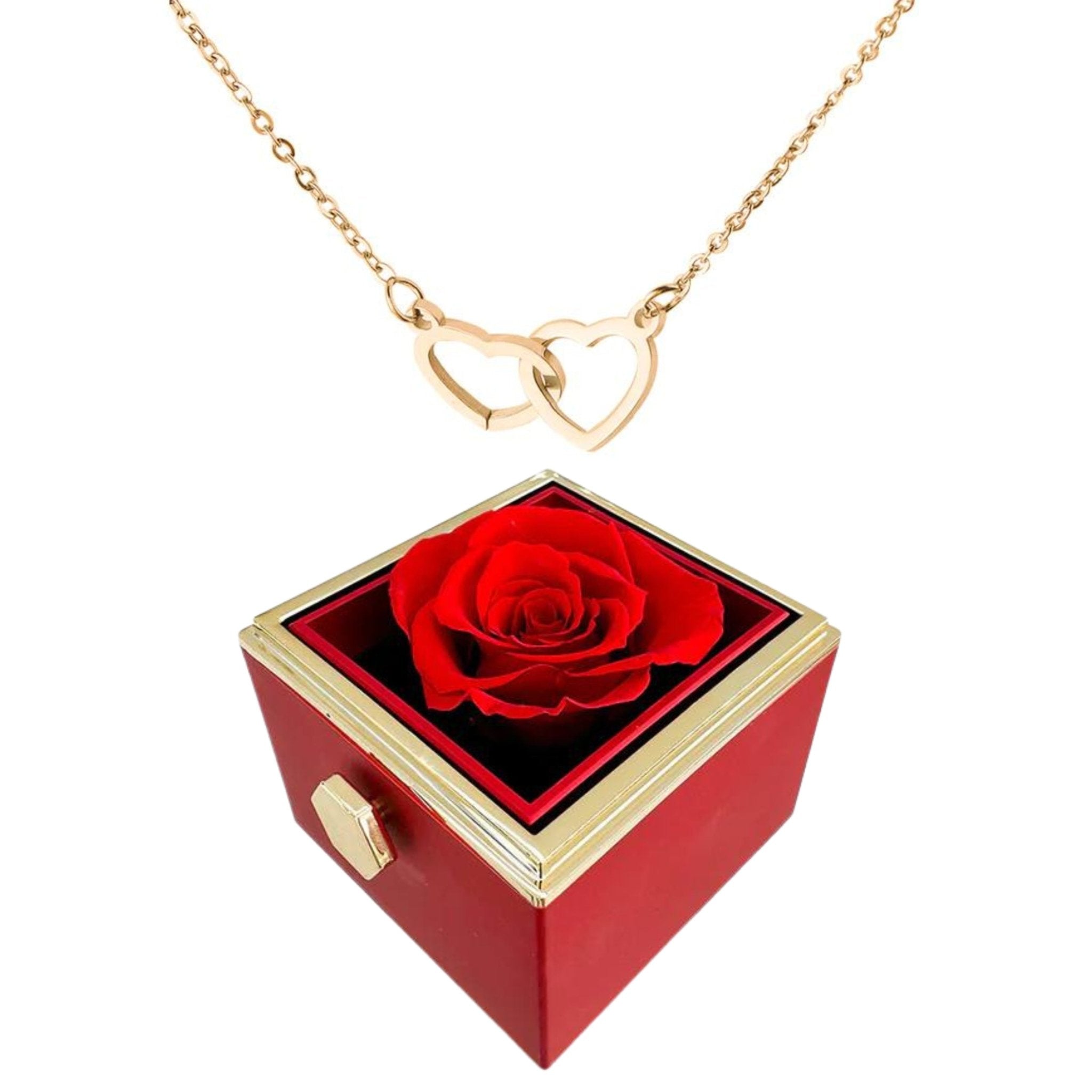 Boîte à roses rotatives Eternally Preserved - avec collier en forme de coeur gravé