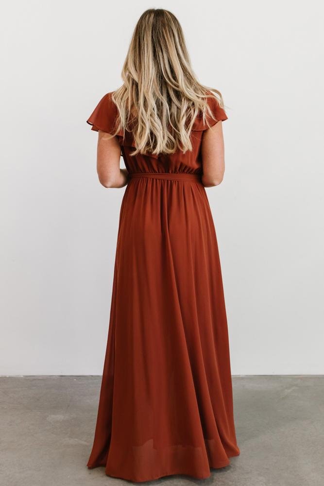 Katya Ruffle Maxi Dress | Rust
